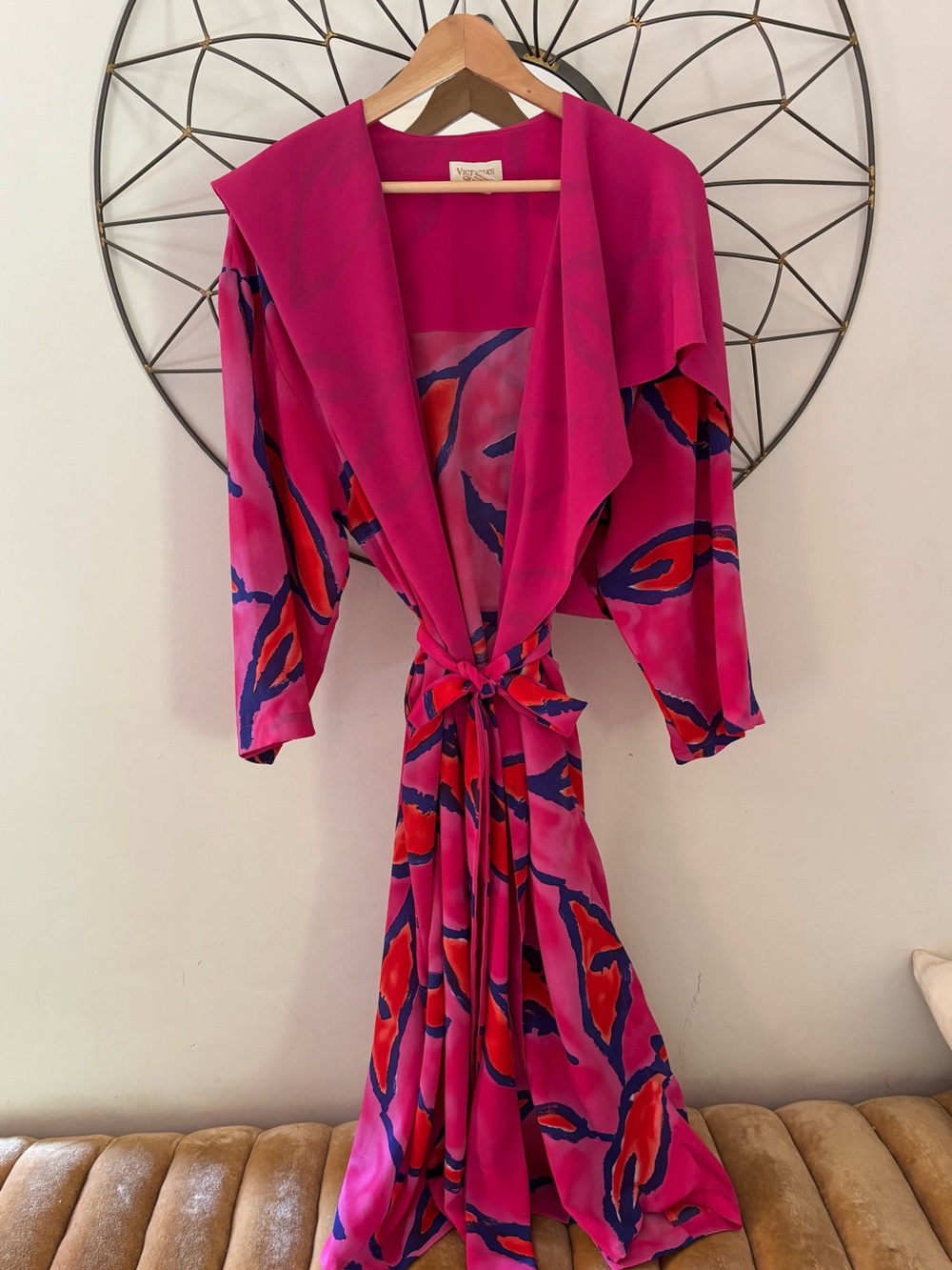 Victoria's Secret Fuchsia Wrap Maxi Dress with Red and Blue Accents